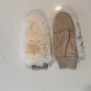 Anthropologie Faux Fur Cozy Cream Mittens